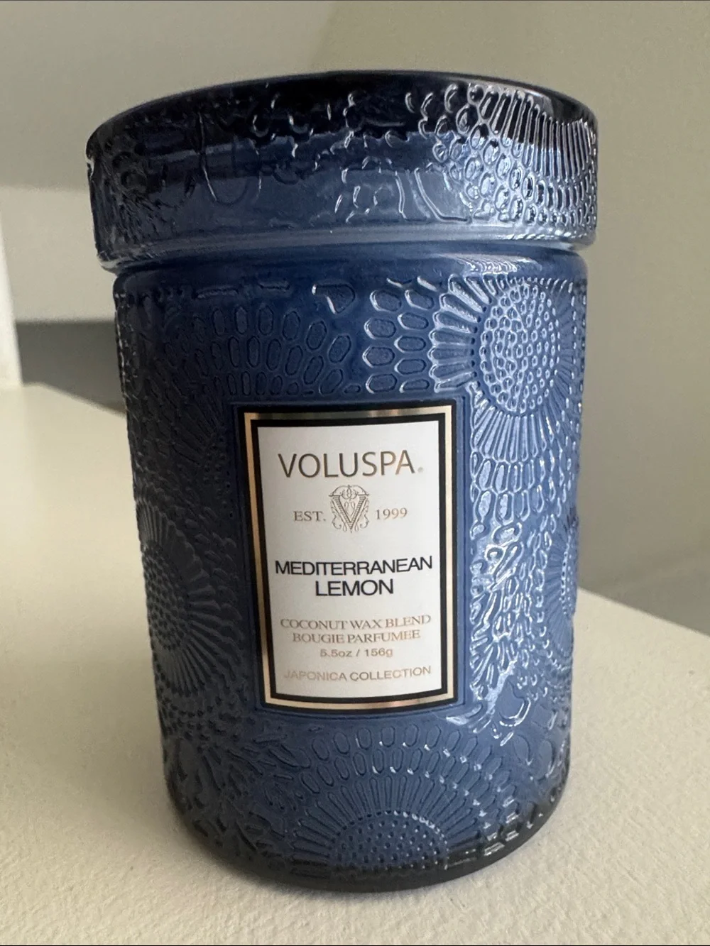 Voluspa Blue Textured Glass Candle Jar